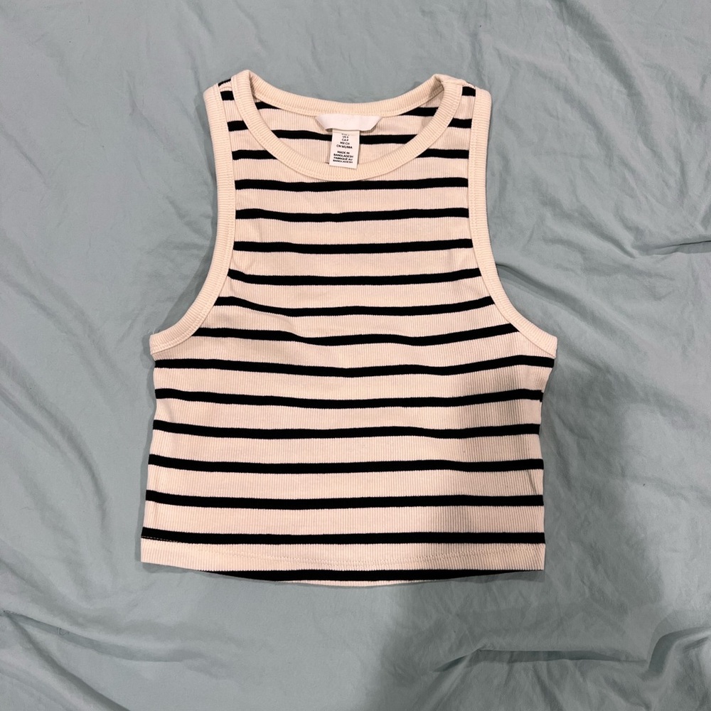 H&M Black and White Striped Crop Top